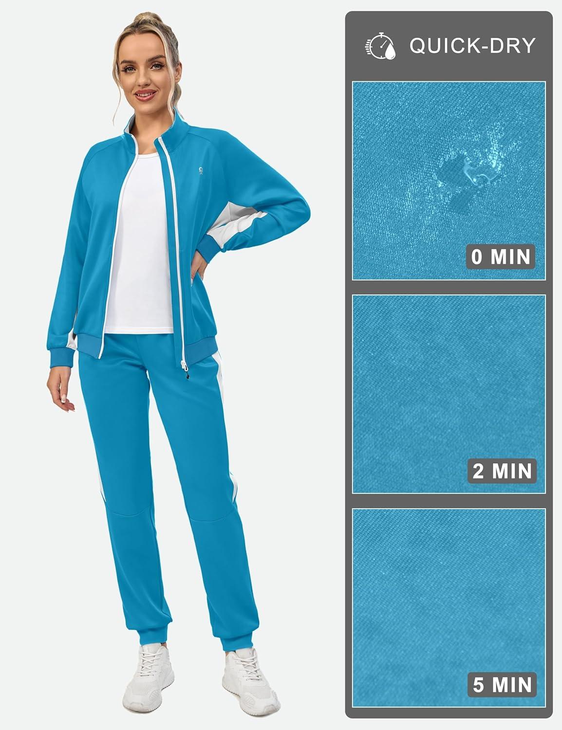 imageLittle Donkey Andy Quick Dry Track Suits for Women Set Stretch Breathable Womens Sweatsuit Outfits Durable Lounge SetRaglansky Blue