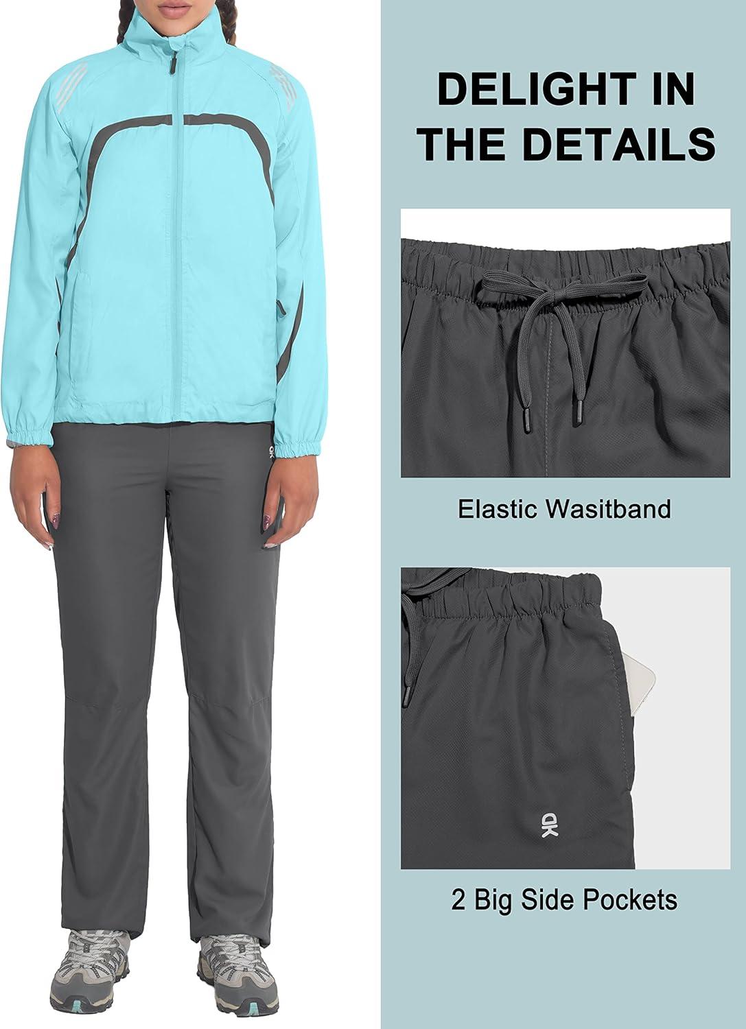 imageLittle Donkey Andy Women Lightweight Running Jacket 2 Pieces Set Full Zip Track Sports Suits for Cycling UV ProtectionAngel Blue