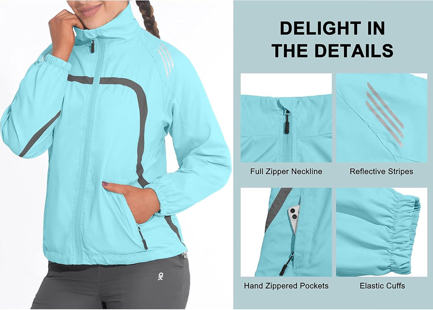 imageLittle Donkey Andy Women Lightweight Running Jacket 2 Pieces Set Full Zip Track Sports Suits for Cycling UV ProtectionAngel Blue
