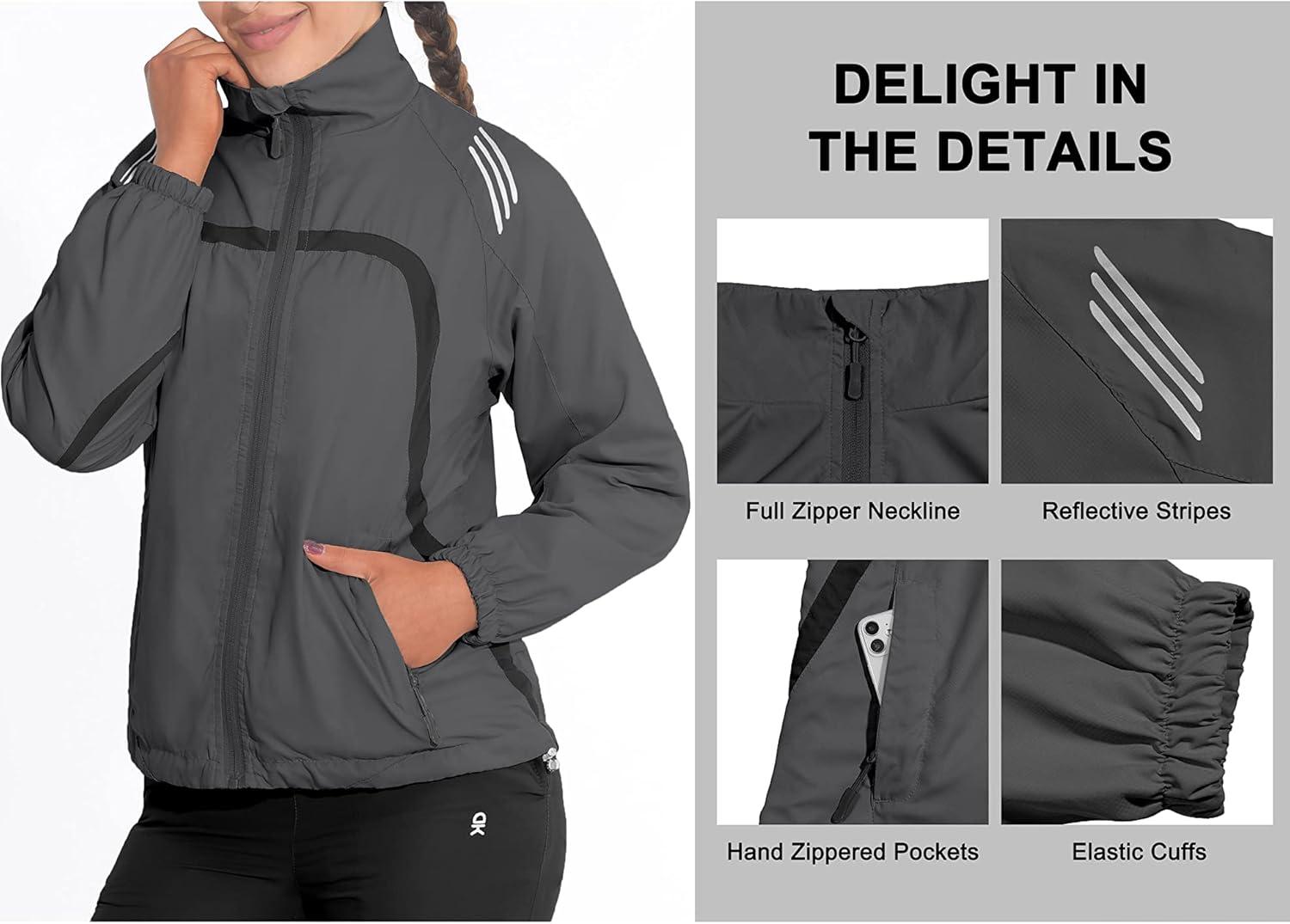 imageLittle Donkey Andy Women Lightweight Running Jacket 2 Pieces Set Full Zip Track Sports Suits for Cycling UV ProtectionGray