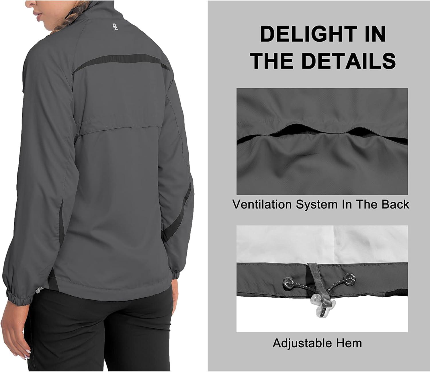 imageLittle Donkey Andy Women Lightweight Running Jacket 2 Pieces Set Full Zip Track Sports Suits for Cycling UV ProtectionGray