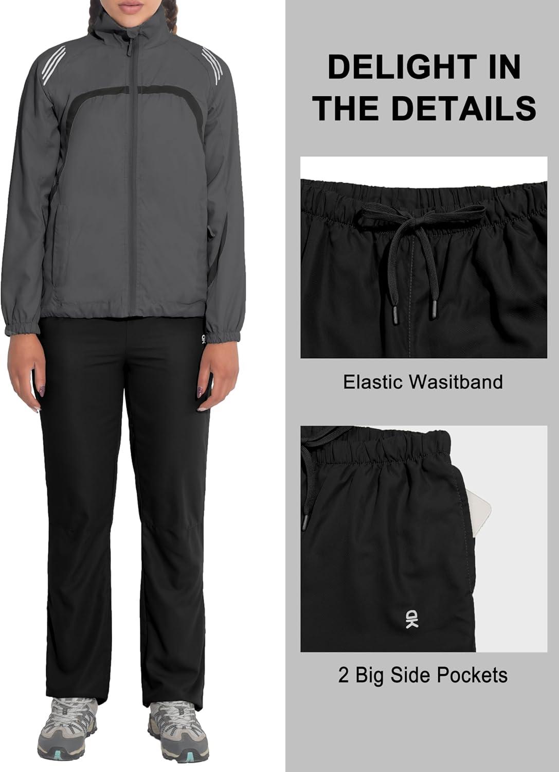imageLittle Donkey Andy Women Lightweight Running Jacket 2 Pieces Set Full Zip Track Sports Suits for Cycling UV ProtectionGray