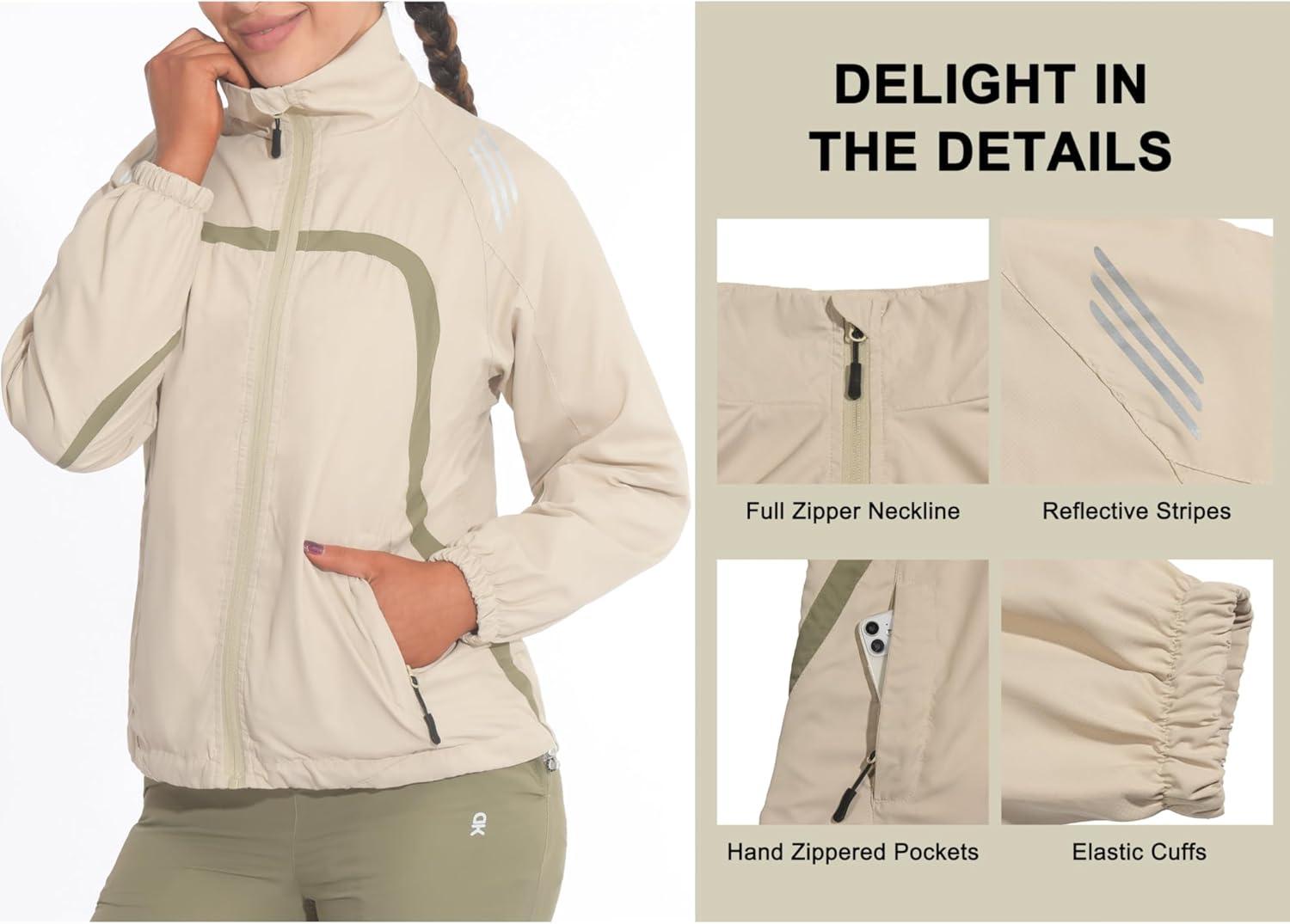 imageLittle Donkey Andy Women Lightweight Running Jacket 2 Pieces Set Full Zip Track Sports Suits for Cycling UV ProtectionKhaki