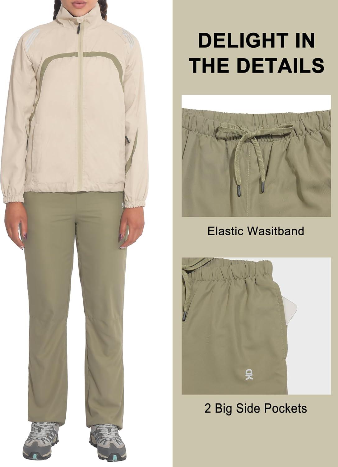 imageLittle Donkey Andy Women Lightweight Running Jacket 2 Pieces Set Full Zip Track Sports Suits for Cycling UV ProtectionKhaki