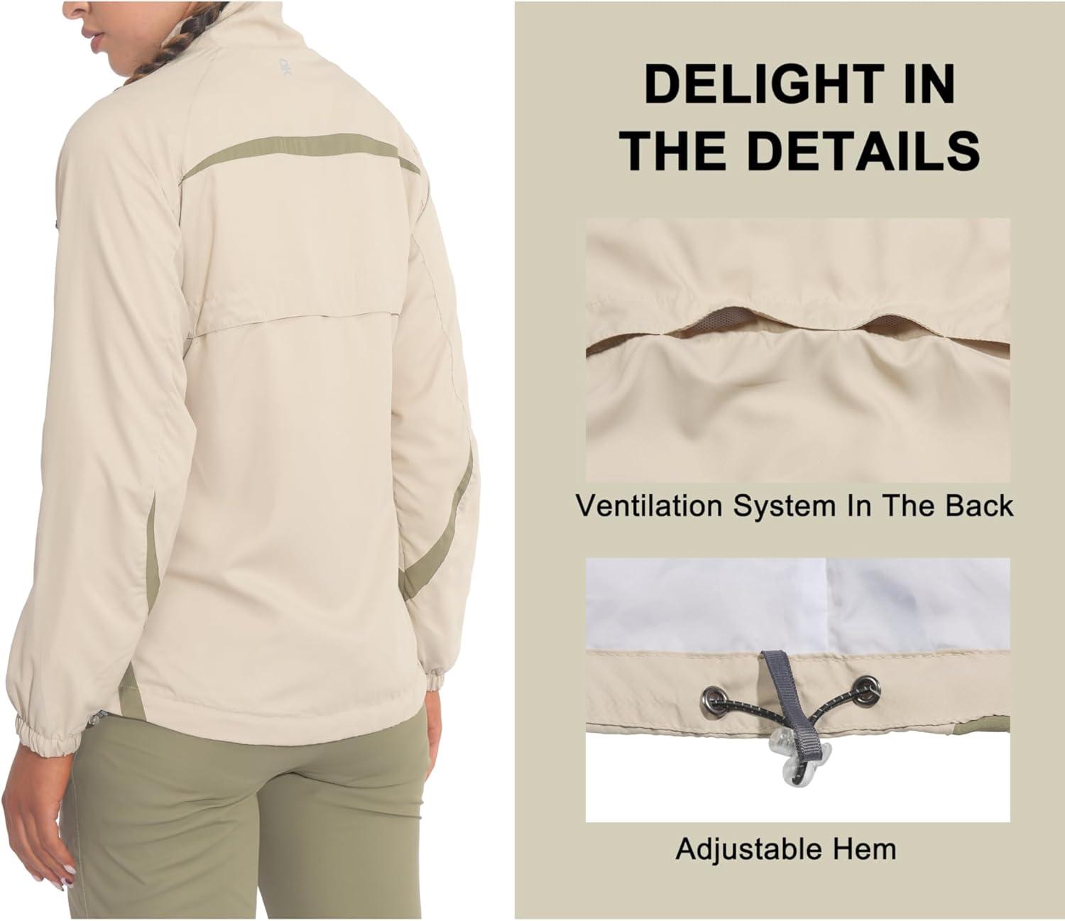 imageLittle Donkey Andy Women Lightweight Running Jacket 2 Pieces Set Full Zip Track Sports Suits for Cycling UV ProtectionKhaki