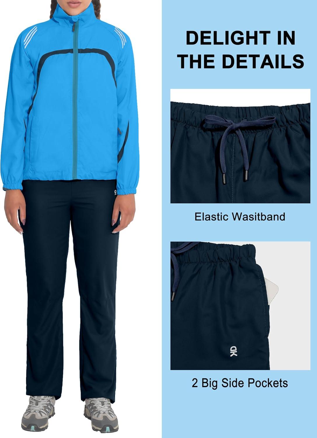 imageLittle Donkey Andy Women Lightweight Running Jacket 2 Pieces Set Full Zip Track Sports Suits for Cycling UV ProtectionNavy