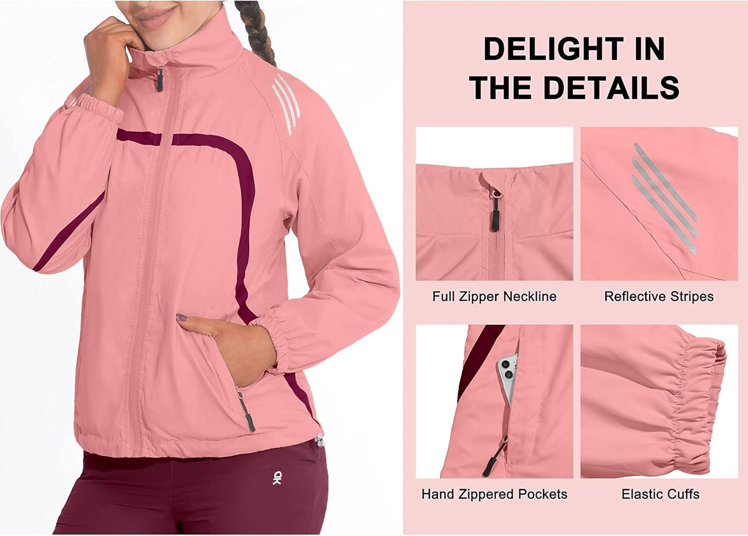 imageLittle Donkey Andy Women Lightweight Running Jacket 2 Pieces Set Full Zip Track Sports Suits for Cycling UV ProtectionPeach Amber