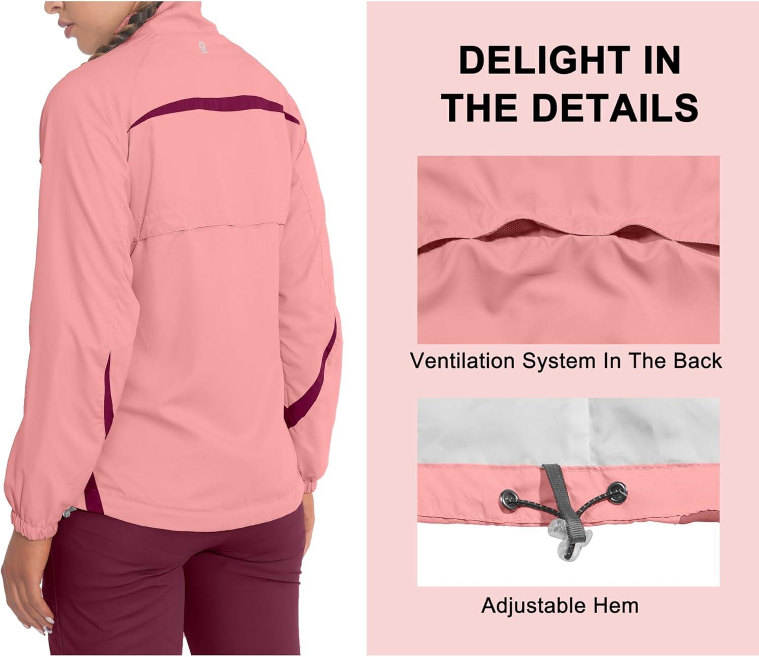 imageLittle Donkey Andy Women Lightweight Running Jacket 2 Pieces Set Full Zip Track Sports Suits for Cycling UV ProtectionPeach Amber