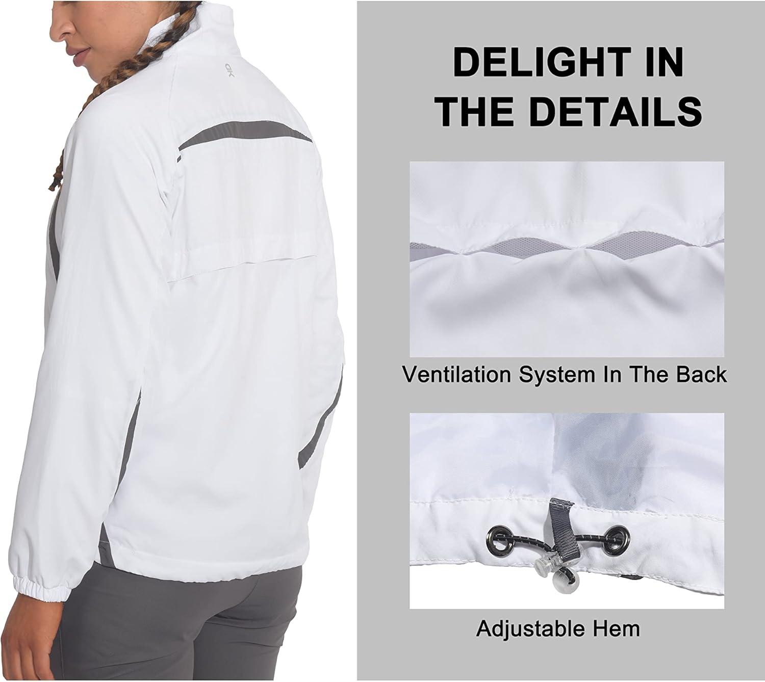 imageLittle Donkey Andy Women Lightweight Running Jacket 2 Pieces Set Full Zip Track Sports Suits for Cycling UV ProtectionWhite