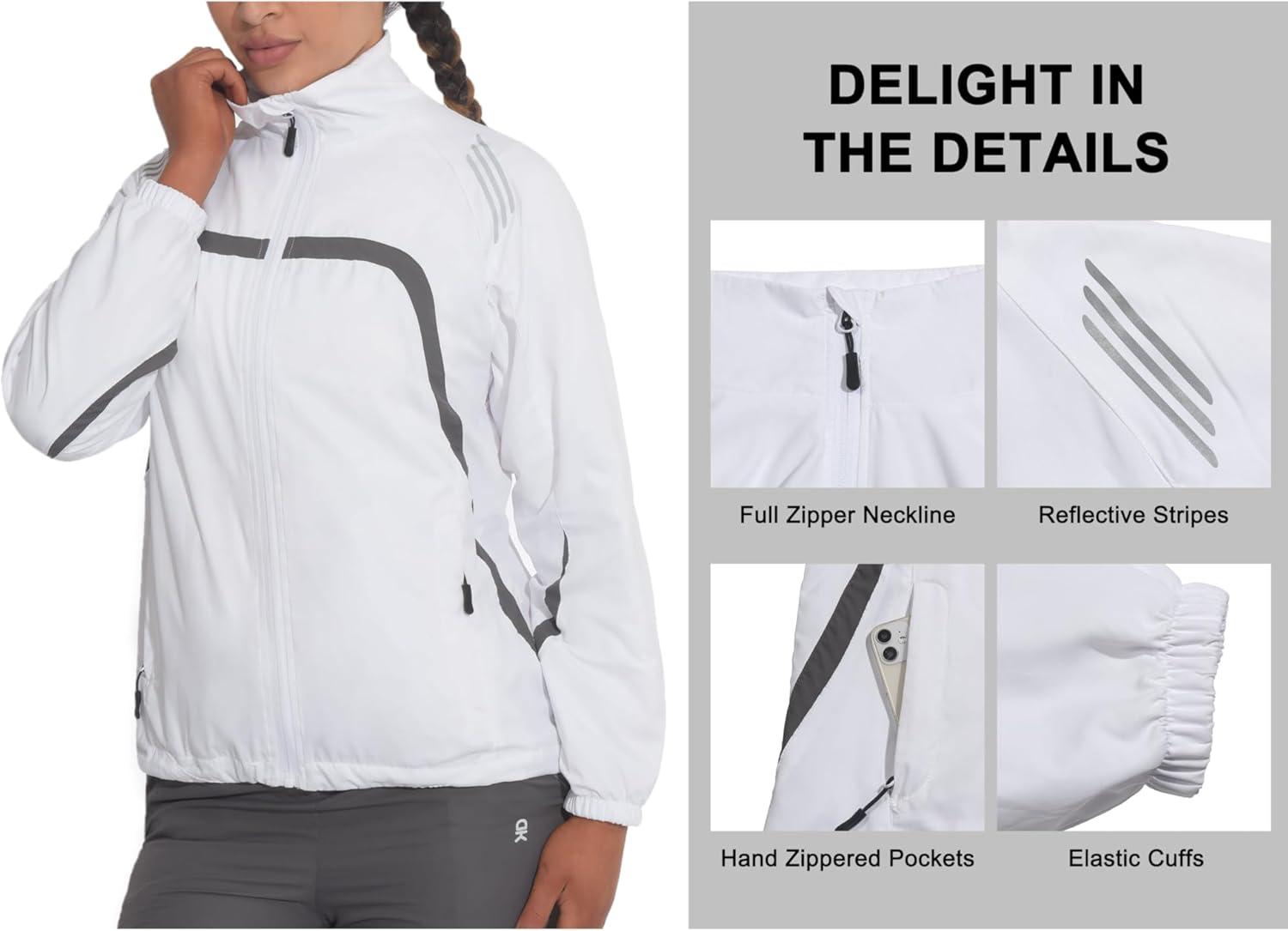 imageLittle Donkey Andy Women Lightweight Running Jacket 2 Pieces Set Full Zip Track Sports Suits for Cycling UV ProtectionWhite
