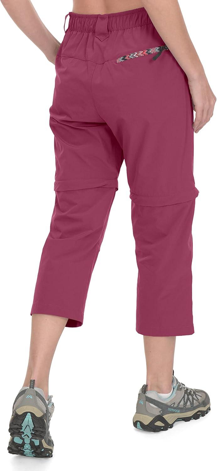 imageLittle Donkey Andy Womens Hiking Zip Off Capri Pants Lightweight Quick Dry UPF 50 Convertible Shorts with 4 PocketsCapris Burgundy