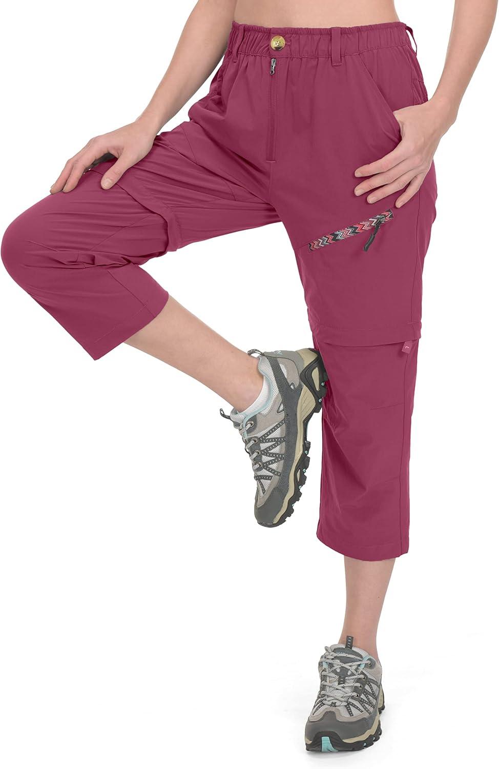 imageLittle Donkey Andy Womens Hiking Zip Off Capri Pants Lightweight Quick Dry UPF 50 Convertible Shorts with 4 PocketsCapris Burgundy