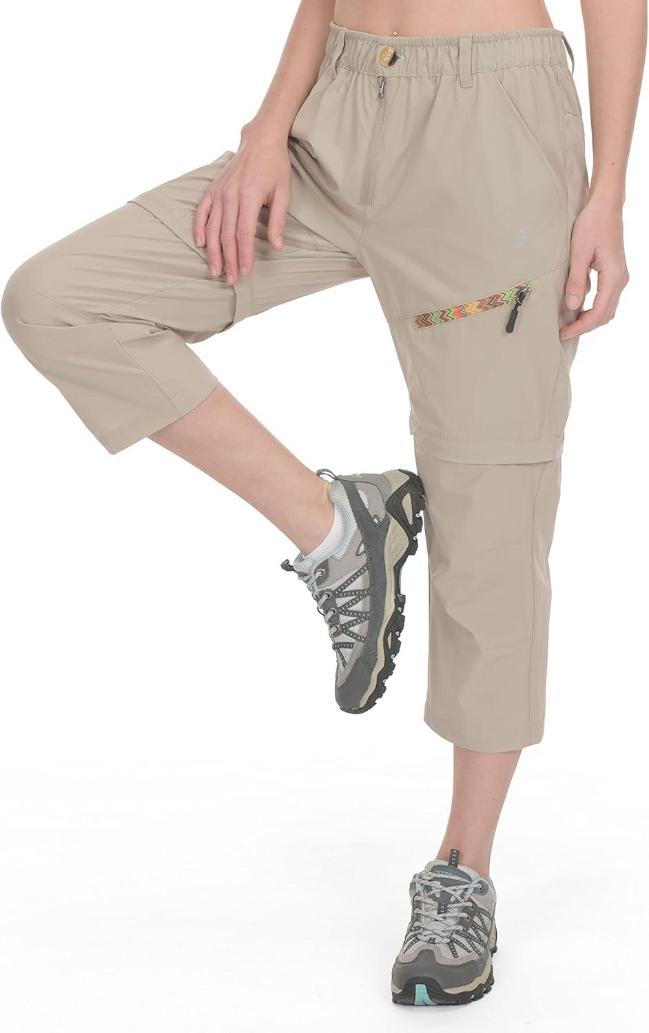 imageLittle Donkey Andy Womens Hiking Zip Off Capri Pants Lightweight Quick Dry UPF 50 Convertible Shorts with 4 PocketsCapris Khaki