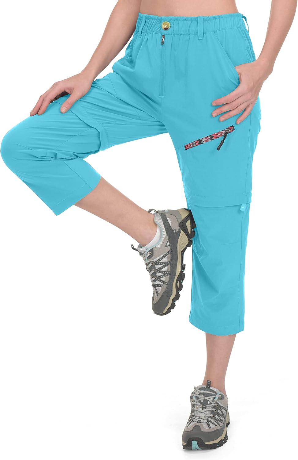 imageLittle Donkey Andy Womens Hiking Zip Off Capri Pants Lightweight Quick Dry UPF 50 Convertible Shorts with 4 PocketsCapris Light Blue