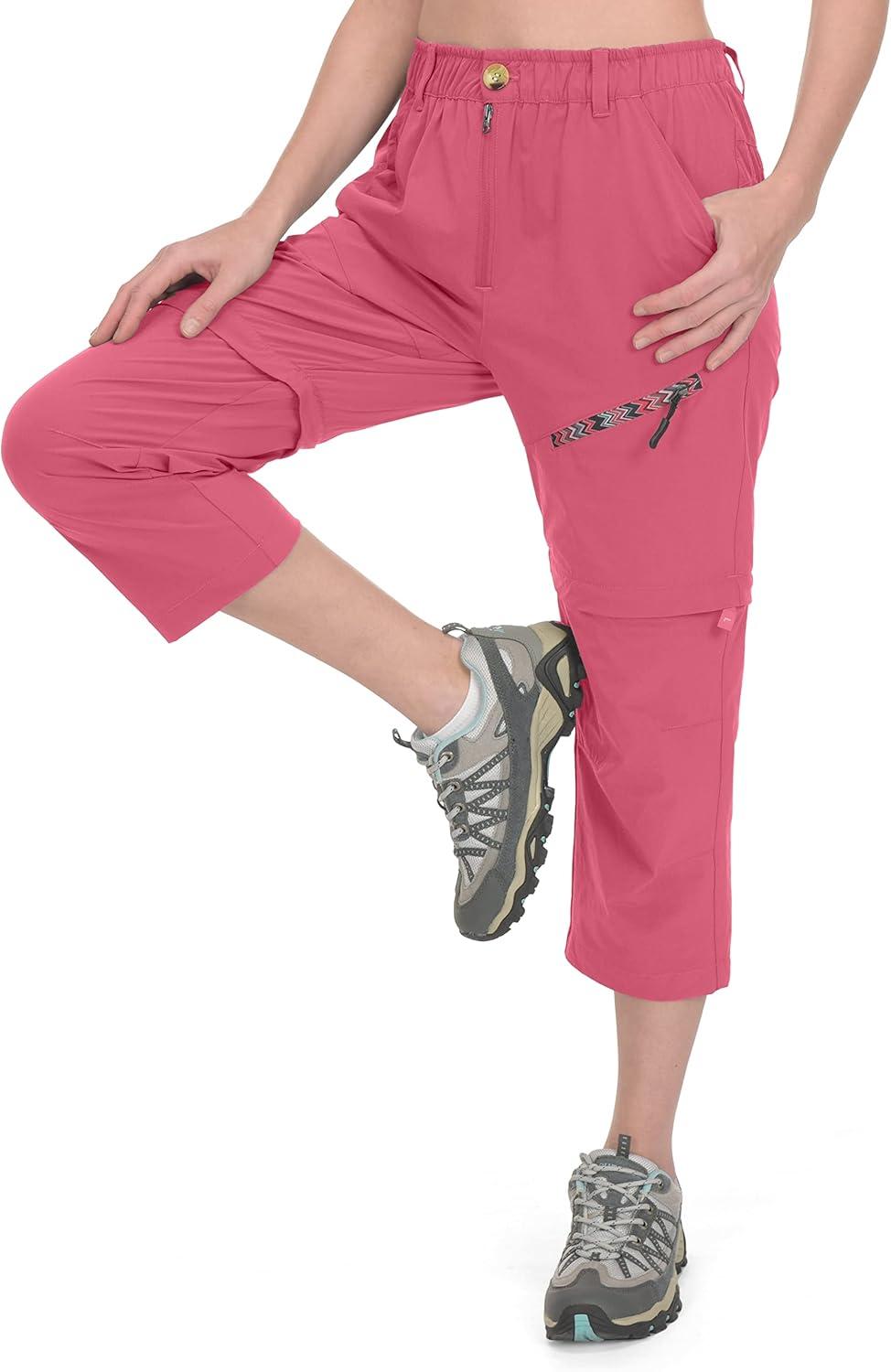 imageLittle Donkey Andy Womens Hiking Zip Off Capri Pants Lightweight Quick Dry UPF 50 Convertible Shorts with 4 PocketsCapris Rounge Red