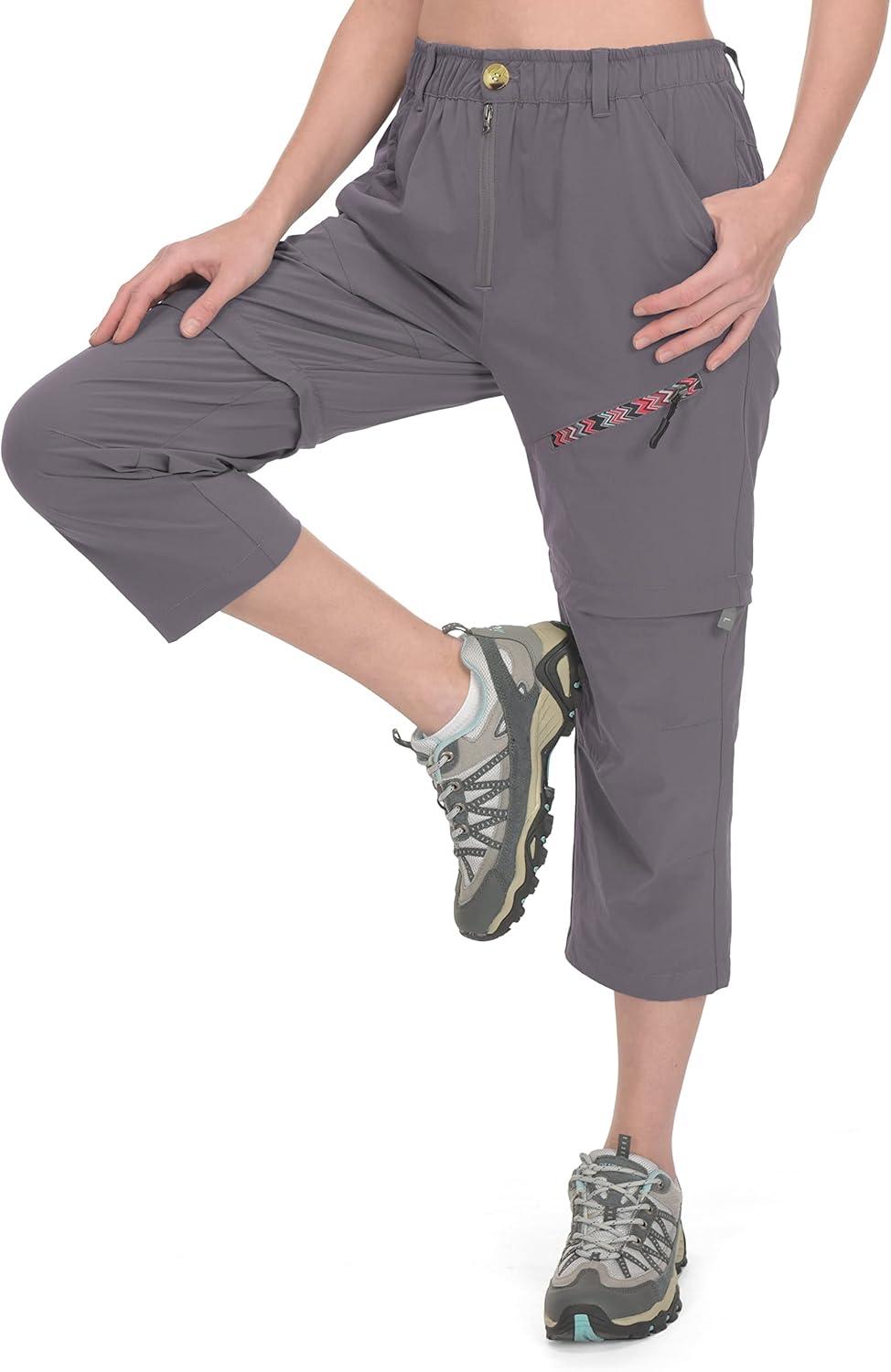 imageLittle Donkey Andy Womens Hiking Zip Off Capri Pants Lightweight Quick Dry UPF 50 Convertible Shorts with 4 PocketsCapris Steel Gray