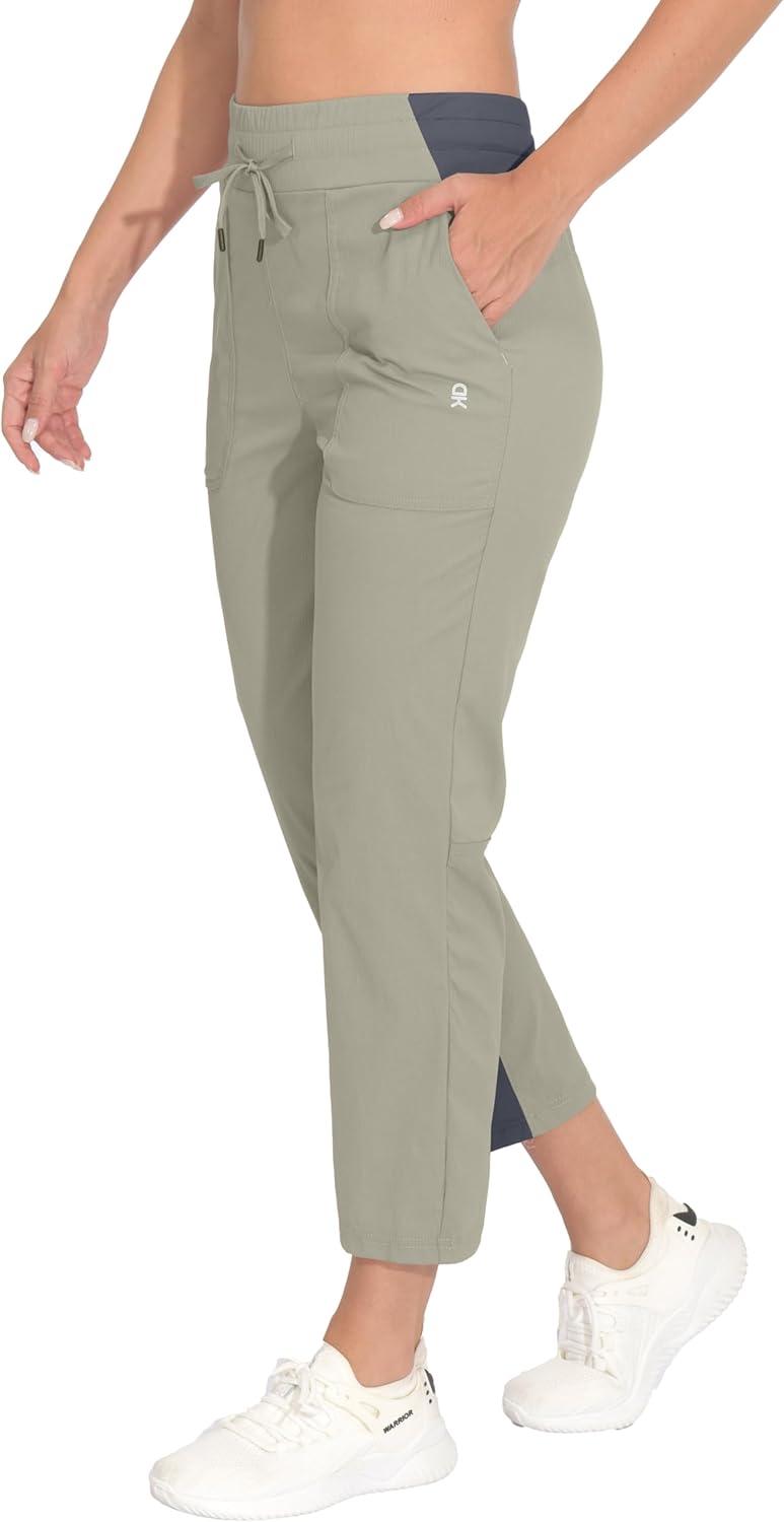 imageLittle Donkey Andy Womens Lightweight Capri Pants Stretch Quick Dry Golf Pants Elastic Waist with Drawstring for HikingKhaki