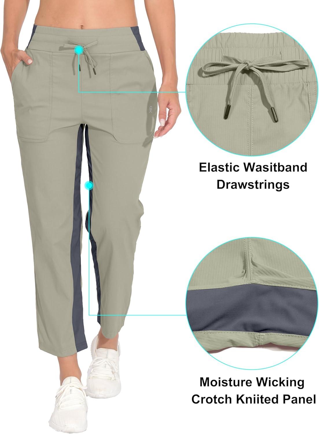 imageLittle Donkey Andy Womens Lightweight Capri Pants Stretch Quick Dry Golf Pants Elastic Waist with Drawstring for HikingKhaki