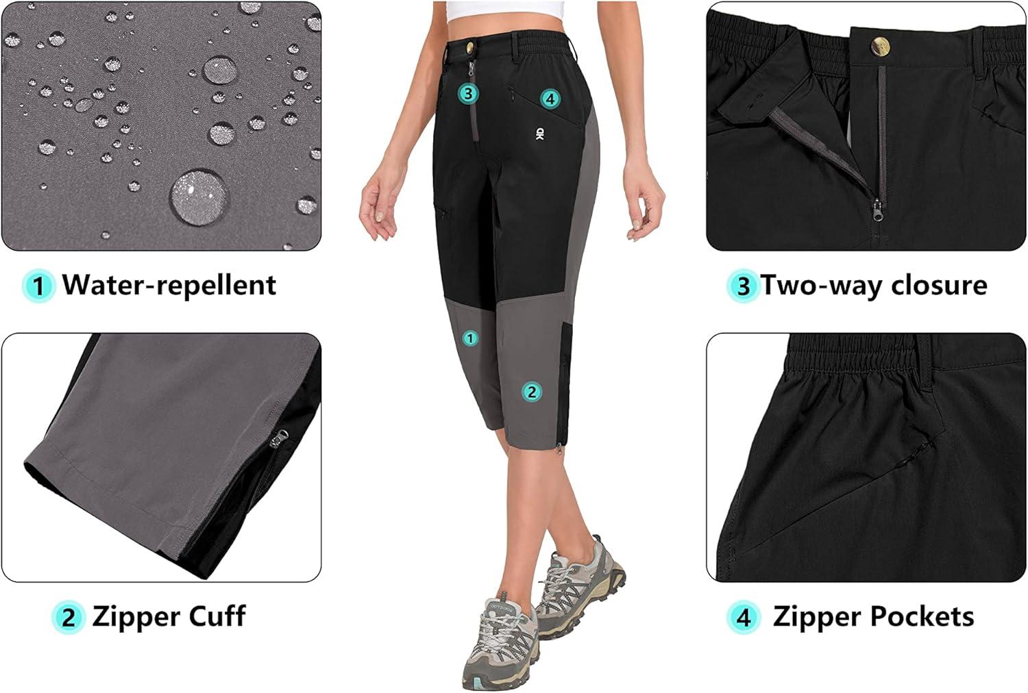 imageLittle Donkey Andy Womens Quick Dry Capri 34 Hiking Lightweight Stretch WaterResistant Pants Golf CasualBlack