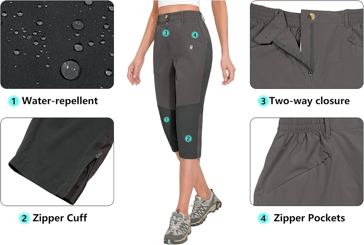 imageLittle Donkey Andy Womens Quick Dry Capri 34 Hiking Lightweight Stretch WaterResistant Pants Golf CasualGrey