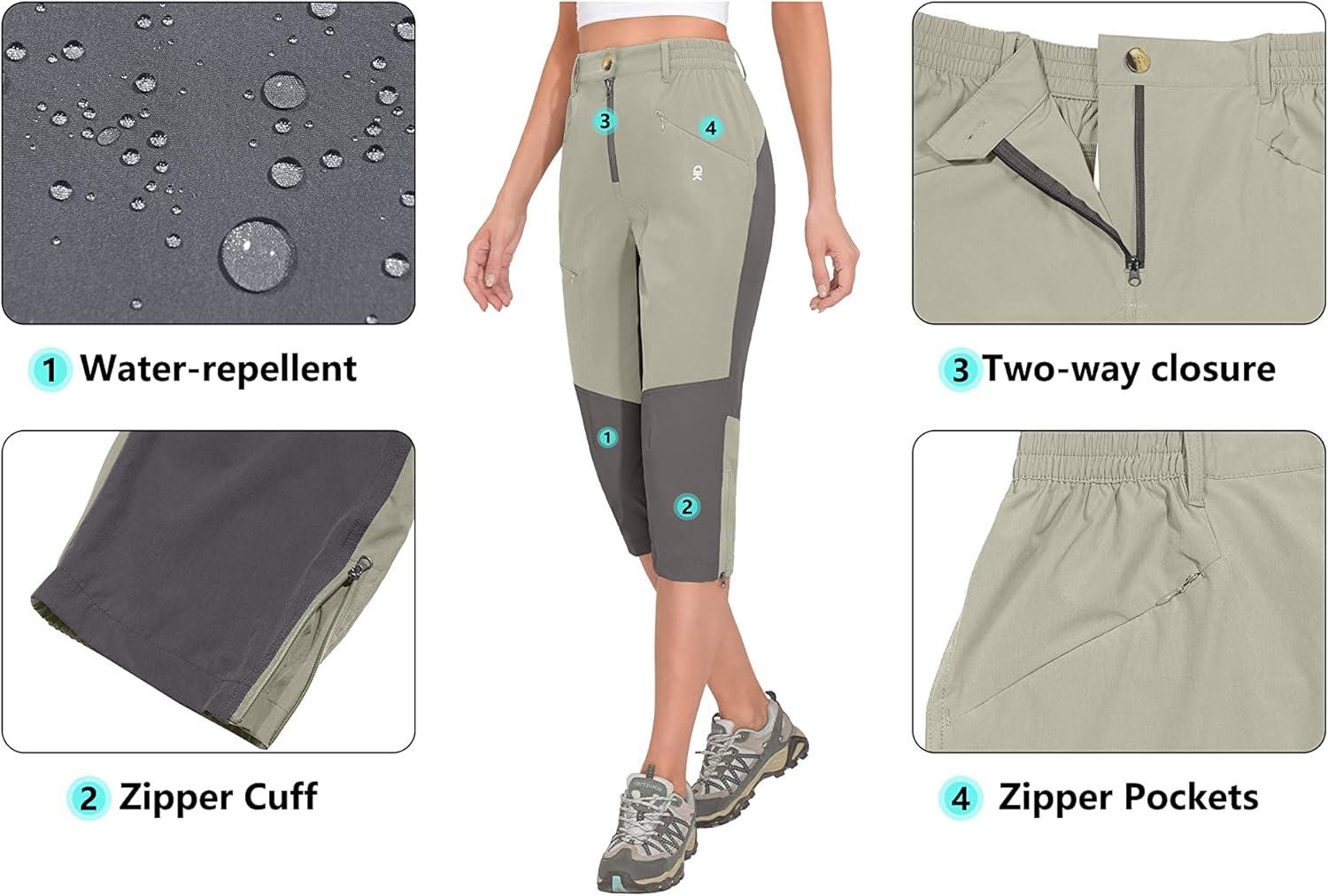 imageLittle Donkey Andy Womens Quick Dry Capri 34 Hiking Lightweight Stretch WaterResistant Pants Golf CasualLight Khaki