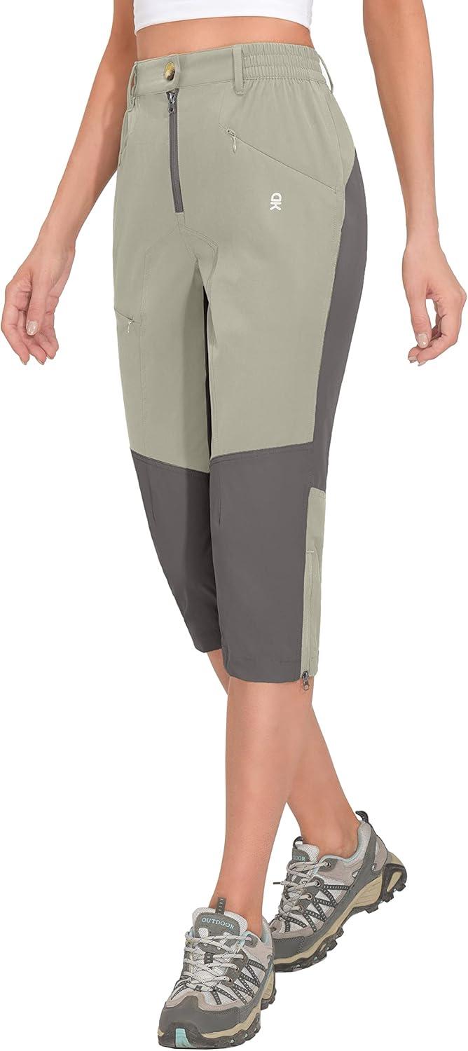 imageLittle Donkey Andy Womens Quick Dry Capri 34 Hiking Lightweight Stretch WaterResistant Pants Golf CasualLight Khaki