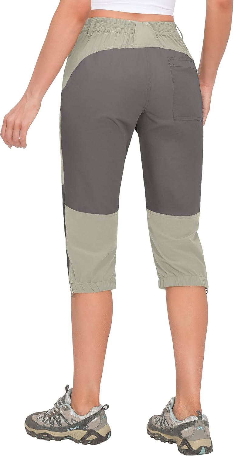 imageLittle Donkey Andy Womens Quick Dry Capri 34 Hiking Lightweight Stretch WaterResistant Pants Golf CasualLight Khaki