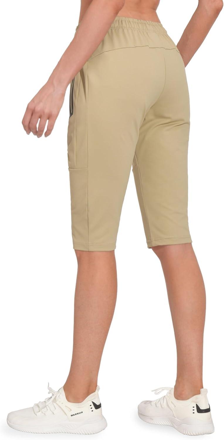 imageLittle Donkey Andy Womens Quick Dry Cool Capri Pants with Stretch Drawstring Summer Hiking Running ShortsAcaprisbkhaki