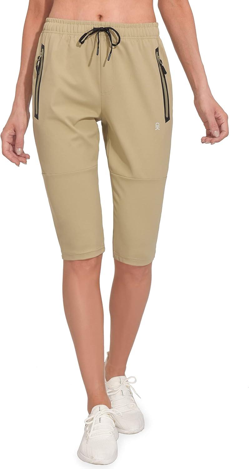 imageLittle Donkey Andy Womens Quick Dry Cool Capri Pants with Stretch Drawstring Summer Hiking Running ShortsAcaprisbkhaki