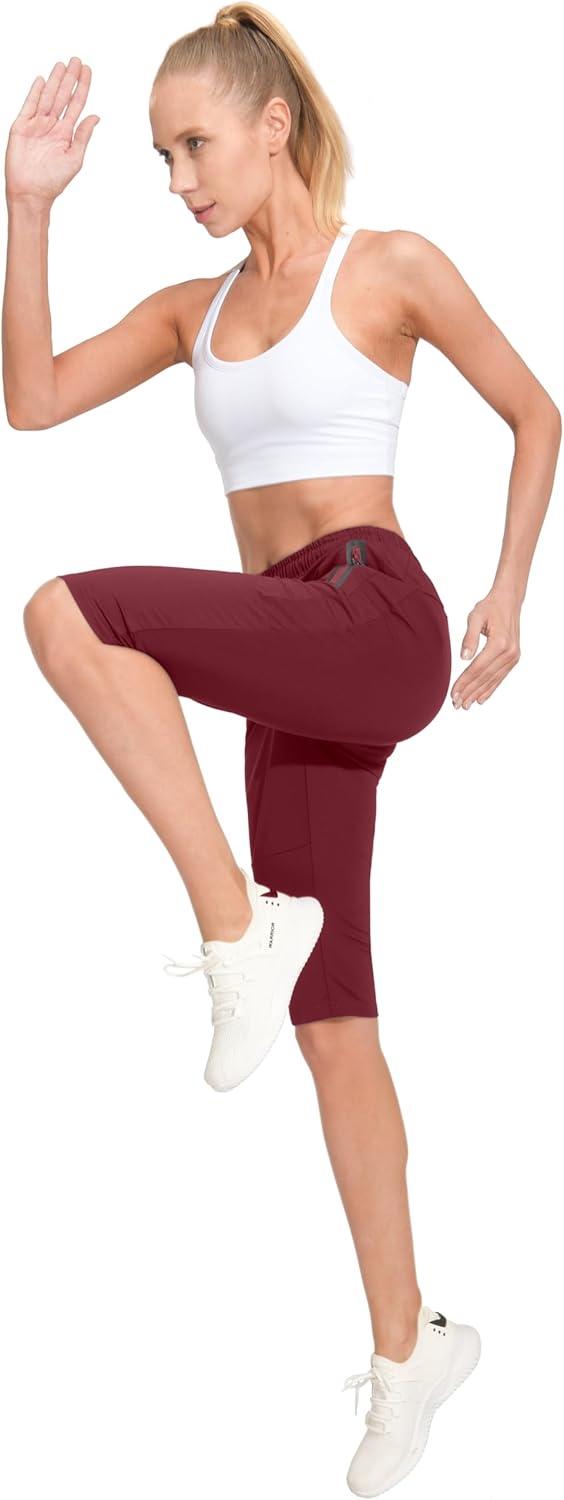 imageLittle Donkey Andy Womens Quick Dry Cool Capri Pants with Stretch Drawstring Summer Hiking Running ShortsAcaprisdark Red