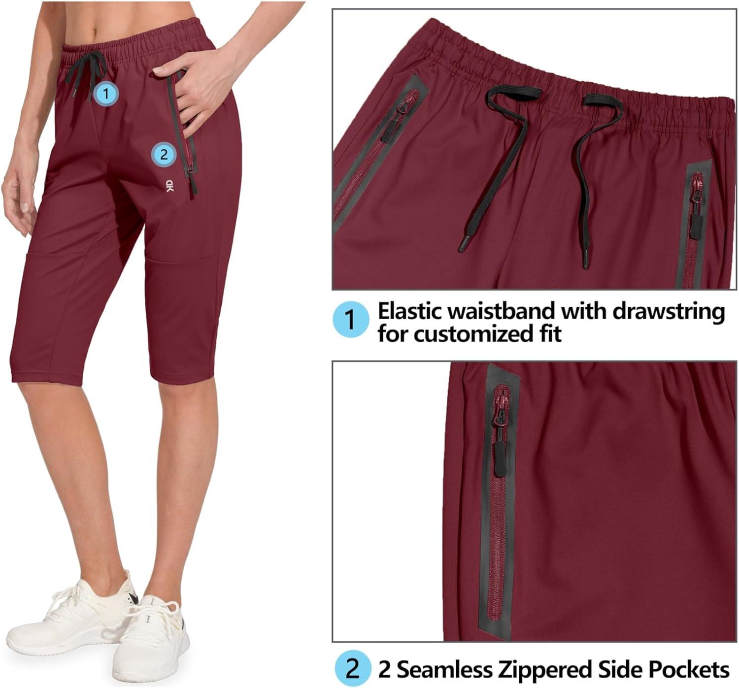 imageLittle Donkey Andy Womens Quick Dry Cool Capri Pants with Stretch Drawstring Summer Hiking Running ShortsAcaprisdark Red