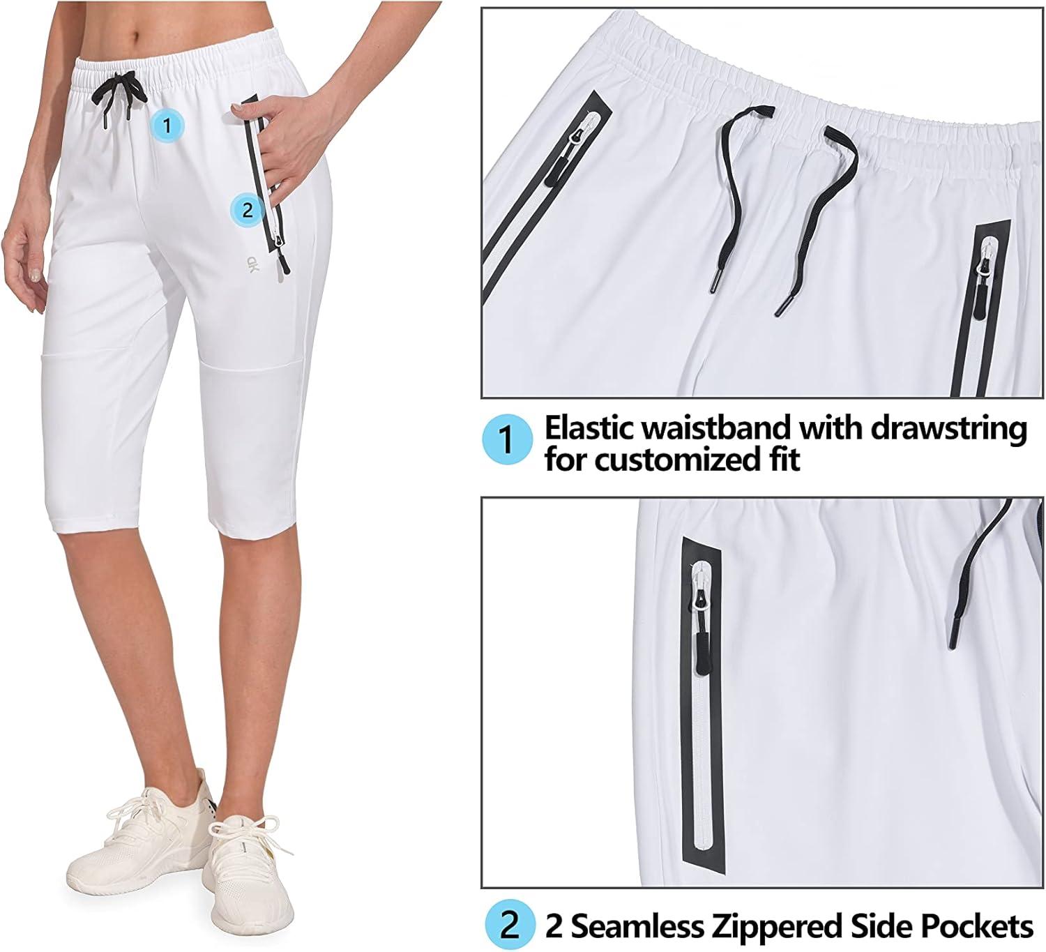 imageLittle Donkey Andy Womens Quick Dry Cool Capri Pants with Stretch Drawstring Summer Hiking Running ShortsAcapriswhite