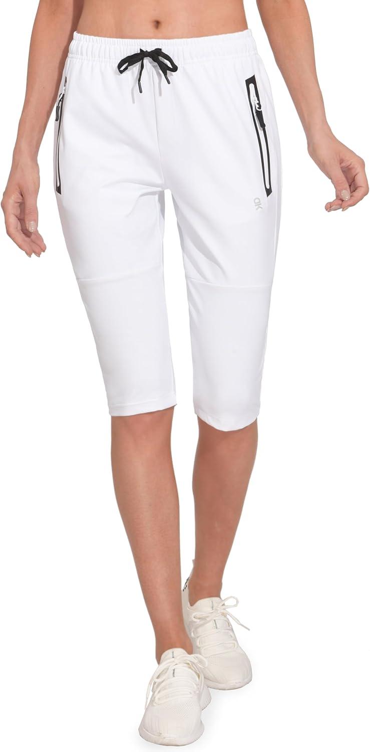 imageLittle Donkey Andy Womens Quick Dry Cool Capri Pants with Stretch Drawstring Summer Hiking Running ShortsAcapriswhite