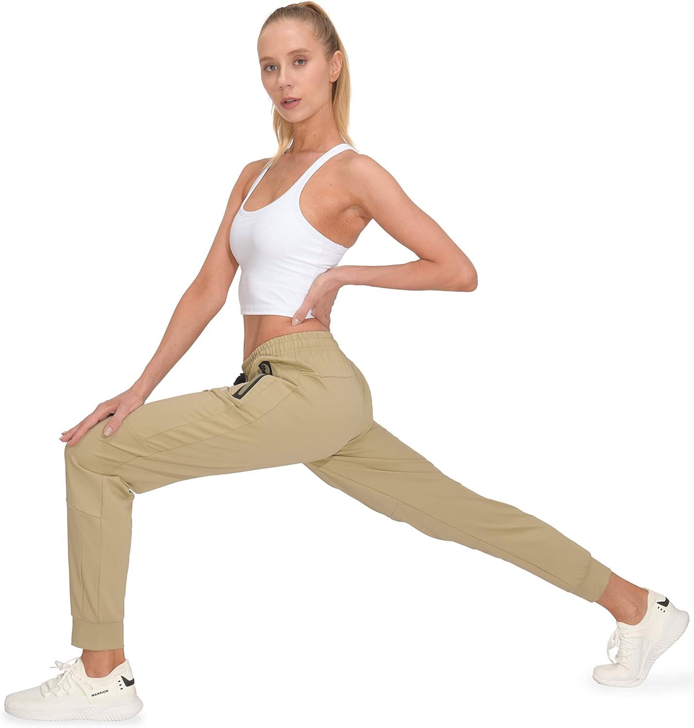 imageLittle Donkey Andy Womens Quick Dry Cool Stretch Jogging Pants Drawstring Pockets Lightweight Elastic Cuff Sweatpants Khaki M
