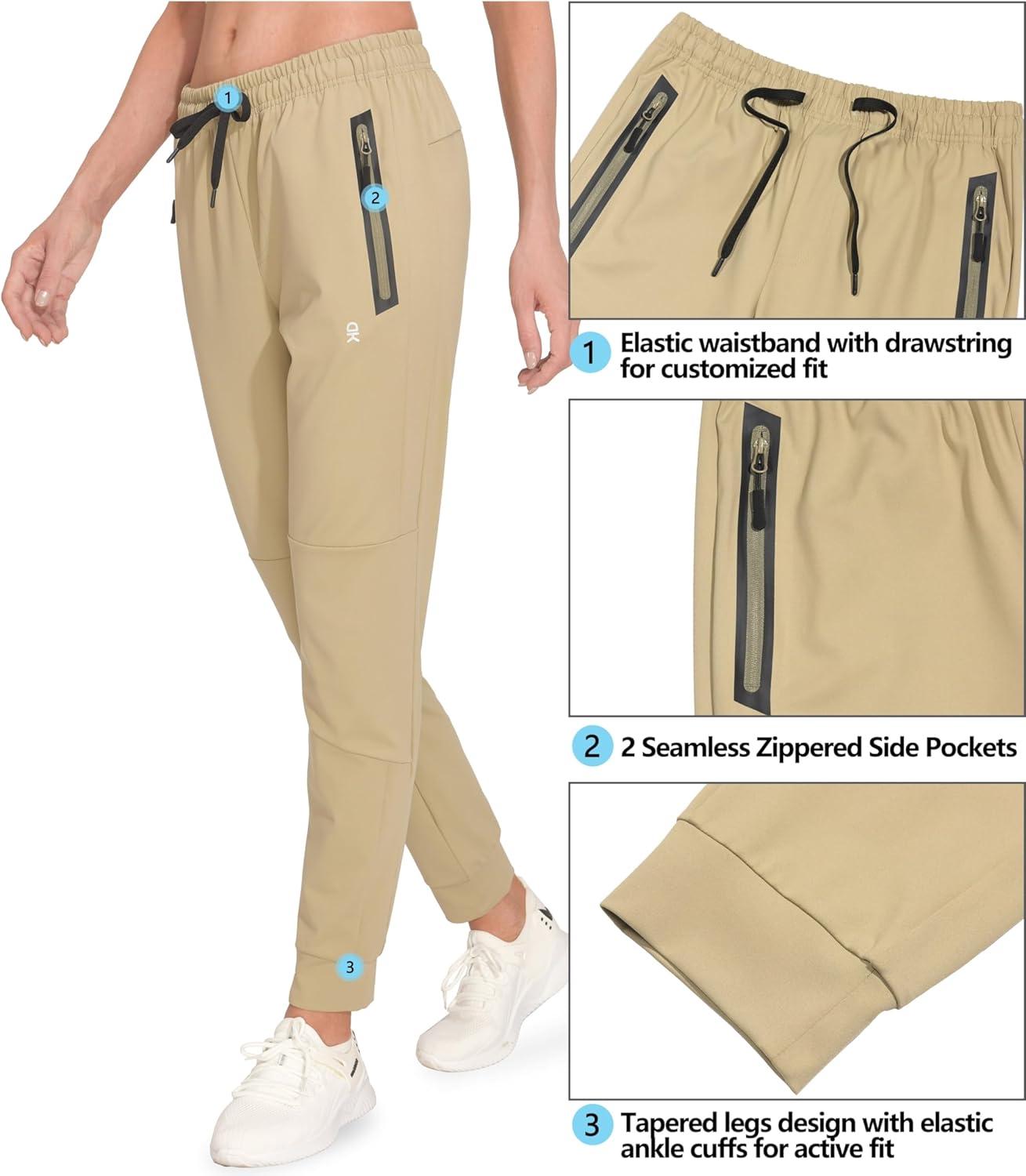 imageLittle Donkey Andy Womens Quick Dry Cool Stretch Jogging Pants Drawstring Pockets Lightweight Elastic Cuff Sweatpants Khaki M