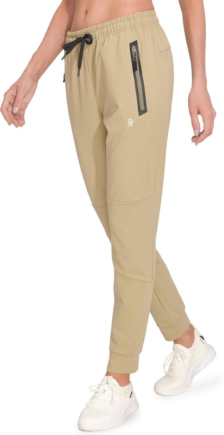 imageLittle Donkey Andy Womens Quick Dry Cool Stretch Jogging Pants Drawstring Pockets Lightweight Elastic Cuff Sweatpants Khaki M