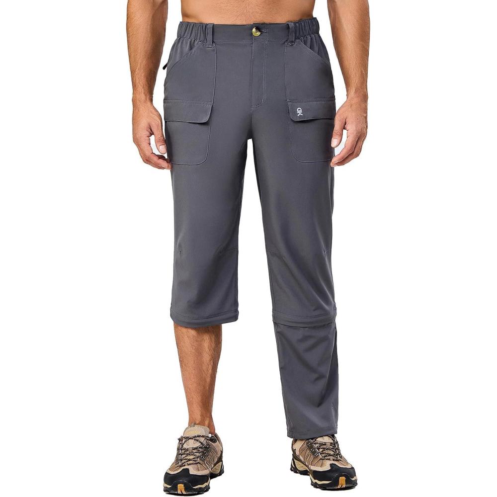 imageLittle Donkey Andy Mens Stretch Convertible Pants ZipOff Lightweight QuickDry Hiking Fishing Travel PantsCapris Grey
