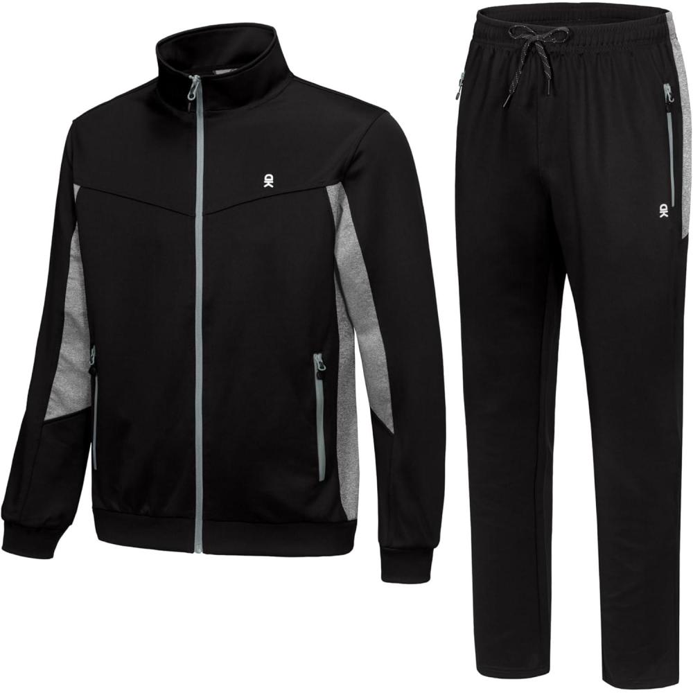 imageLittle Donkey Andy Quick Dry Mens Track Suits 2 Piece Set Stretch Durable Jogging Suit for Men Breathable SweatsuitsBlack