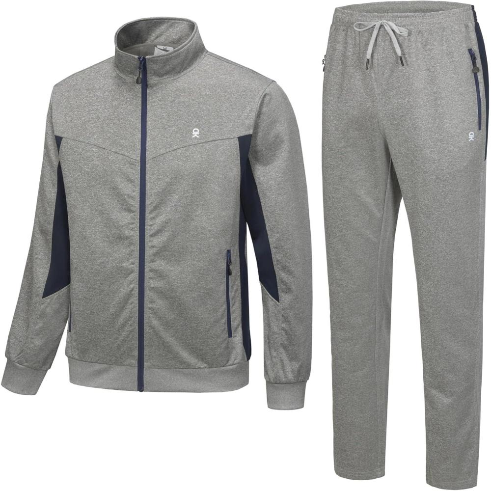 imageLittle Donkey Andy Quick Dry Mens Track Suits 2 Piece Set Stretch Durable Jogging Suit for Men Breathable SweatsuitsLight Grey