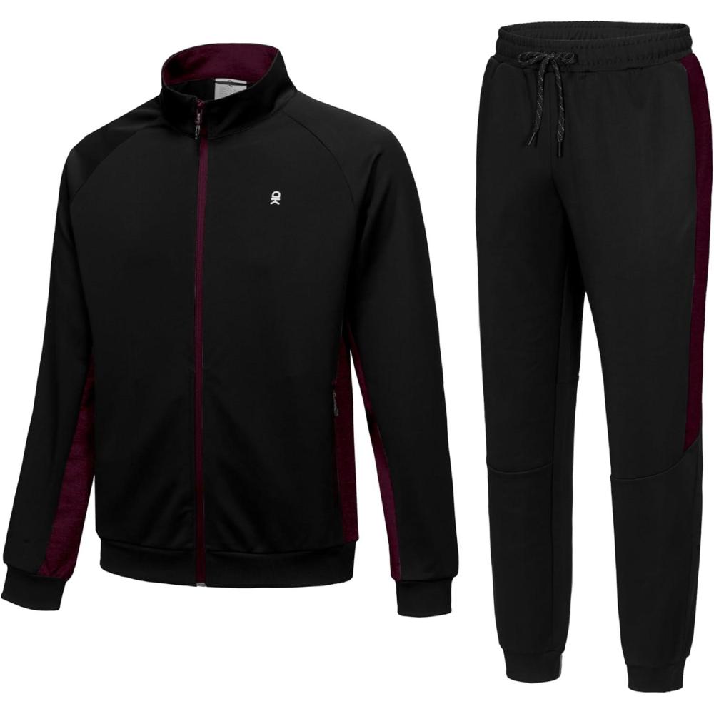 imageLittle Donkey Andy Quick Dry Mens Track Suits 2 Piece Set Stretch Durable Jogging Suit for Men Breathable SweatsuitsRaglanblack