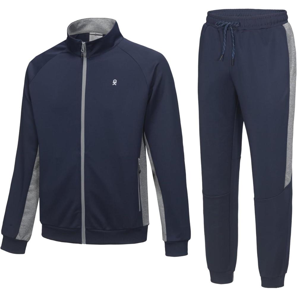 imageLittle Donkey Andy Quick Dry Mens Track Suits 2 Piece Set Stretch Durable Jogging Suit for Men Breathable SweatsuitsRaglannavy