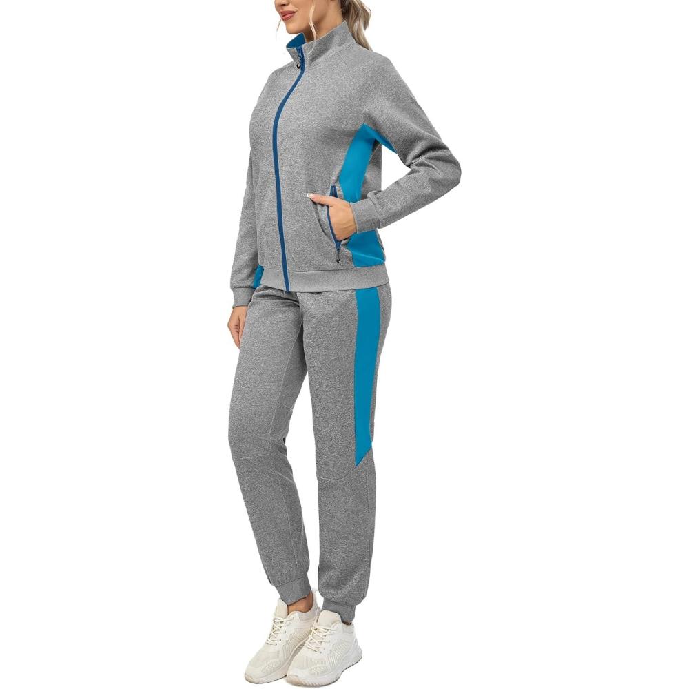 imageLittle Donkey Andy Quick Dry Track Suits for Women Set Stretch Breathable Womens Sweatsuit Outfits Durable Lounge SetRaglanlight Grey  Blue