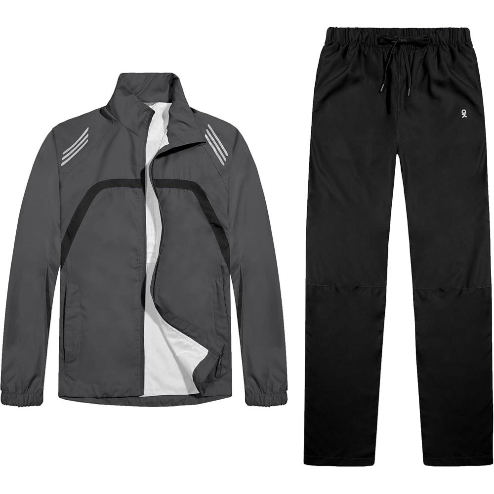 imageLittle Donkey Andy Women Lightweight Running Jacket 2 Pieces Set Full Zip Track Sports Suits for Cycling UV ProtectionGray