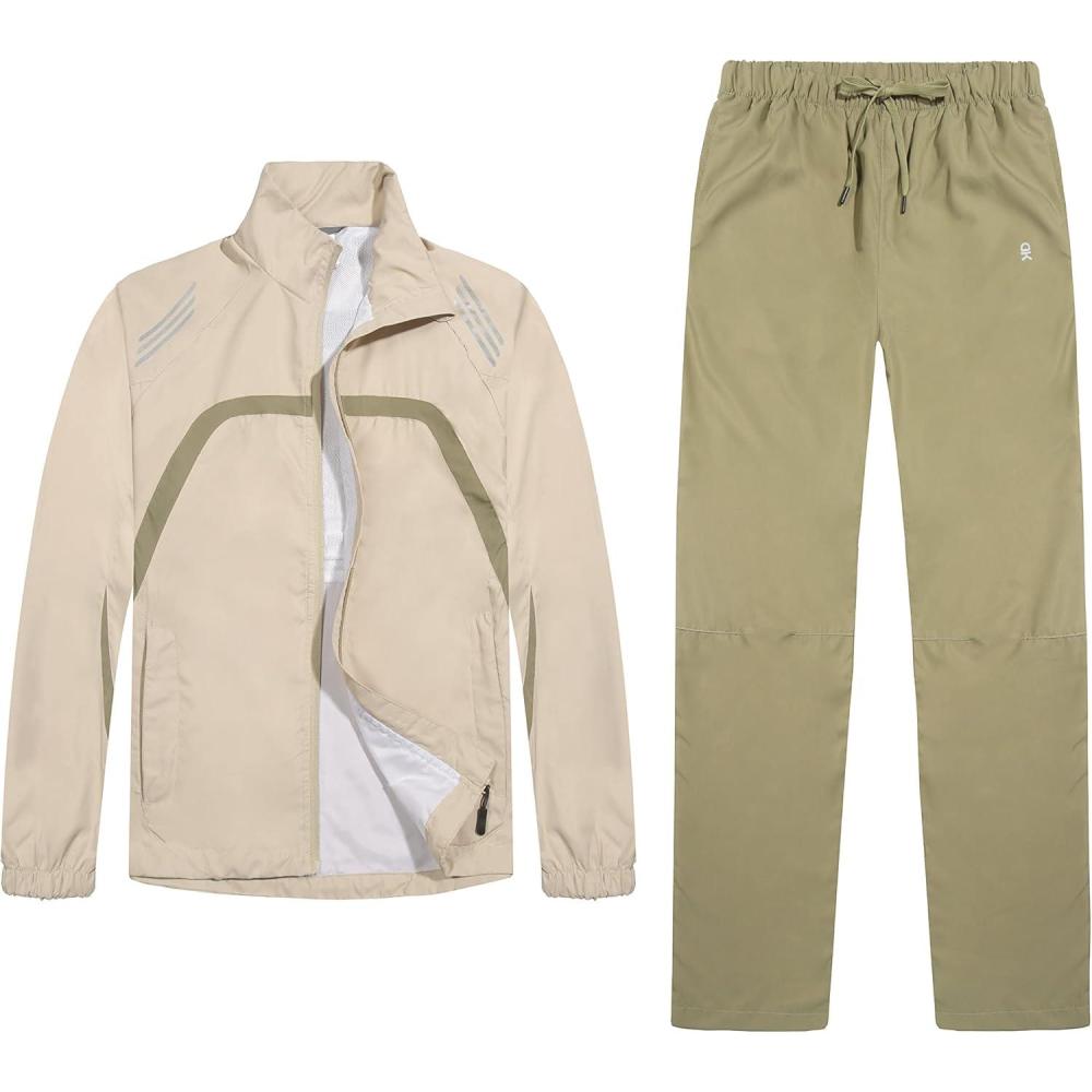 imageLittle Donkey Andy Women Lightweight Running Jacket 2 Pieces Set Full Zip Track Sports Suits for Cycling UV ProtectionKhaki