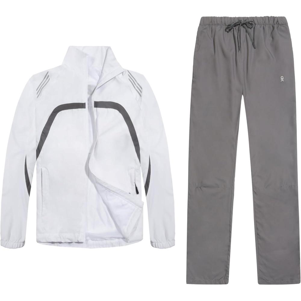 imageLittle Donkey Andy Women Lightweight Running Jacket 2 Pieces Set Full Zip Track Sports Suits for Cycling UV ProtectionWhite
