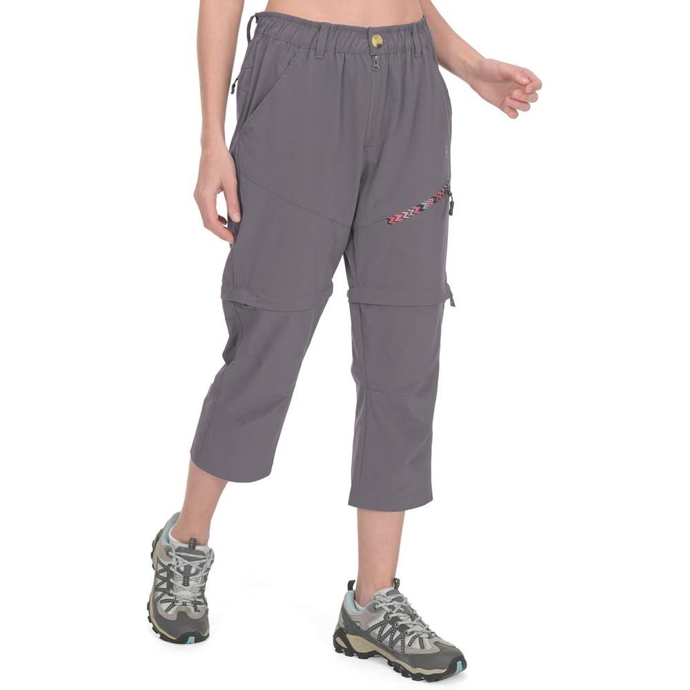 imageLittle Donkey Andy Womens Hiking Zip Off Capri Pants Lightweight Quick Dry UPF 50 Convertible Shorts with 4 PocketsCapris Steel Gray