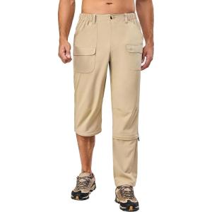 imageLittle Donkey Andy Mens Stretch Convertible Pants ZipOff Lightweight QuickDry Hiking Fishing Travel PantsCapris Khaki