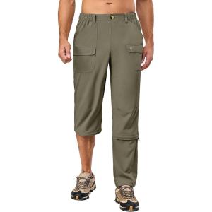 imageLittle Donkey Andy Mens Stretch Convertible Pants ZipOff Lightweight QuickDry Hiking Fishing Travel PantsCapris Laurel Oak