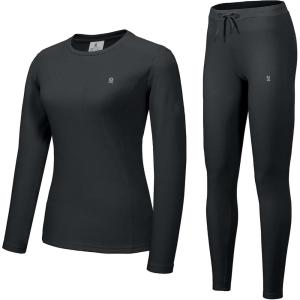 imageLittle Donkey Andy Womens Fleece Lined Thermals Underwear Set Base Layer Long Johns Cold Weather Top BottomBlack