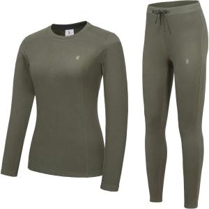 imageLittle Donkey Andy Womens Fleece Lined Thermals Underwear Set Base Layer Long Johns Cold Weather Top BottomOlive Green